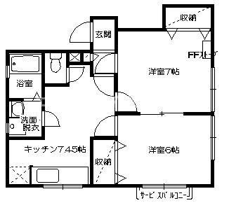 ハイツKスバル(2DK/1階)の間取り写真
