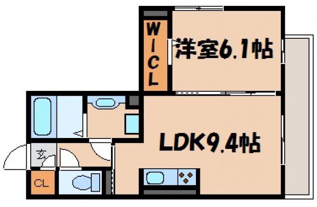 サニーハイム宮の町(1LDK/1階)の間取り写真