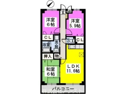 カーサ宮の前(3LDK/6階)の間取り写真