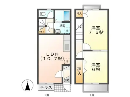WEALTHY HILLS(2LDK/1階)の間取り写真