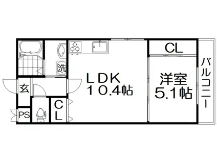 テレザート東船橋(1LDK/2階)の間取り写真
