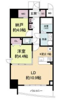 セレニテフラン難波(2LDK/5階)の間取り写真