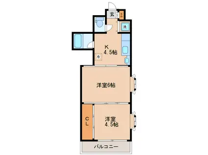 アルデール南鍛冶町(2DK/4階)の間取り写真