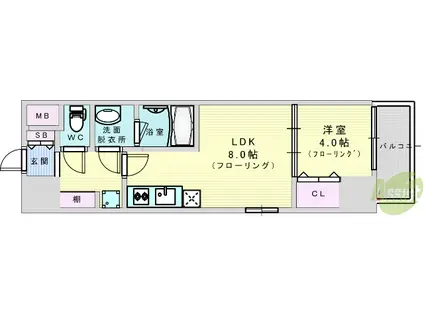 LA CASA新北野2(1LDK/6階)の間取り写真