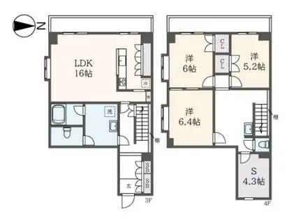 ベルシェ三ツ沢(3SLDK/3階)の間取り写真