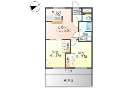 ブルトゥム(2LDK/1階)の間取り写真