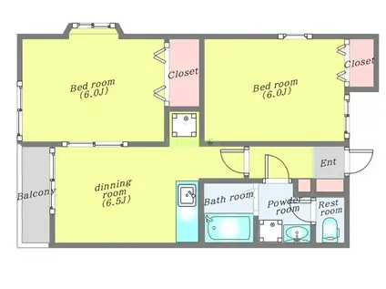 トゥインクルコート南小泉III番館(2DK/2階)の間取り写真