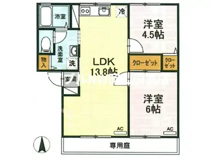 ミル・フルールC棟(2LDK/1階)の間取り写真