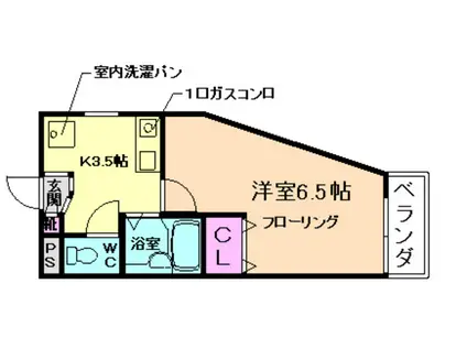 サウスフラット(1K/3階)の間取り写真