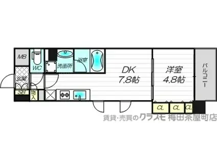 ザ・パークハビオ天満橋(1DK/7階)の間取り写真