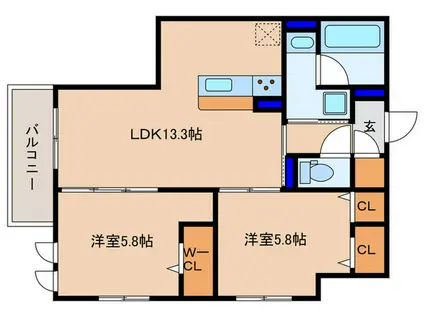 クラシスト高殿(2LDK/1階)の間取り写真