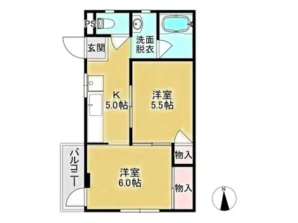 松本ビル(2K/2階)の間取り写真