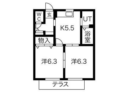 エクセーラ楠(2DK/1階)の間取り写真