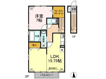 リビングタウン鵜沼(1LDK/2階)の間取り写真