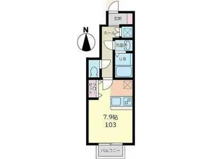 FORIA旭ヶ丘フィオーレ(ワンルーム/1階)の間取り写真