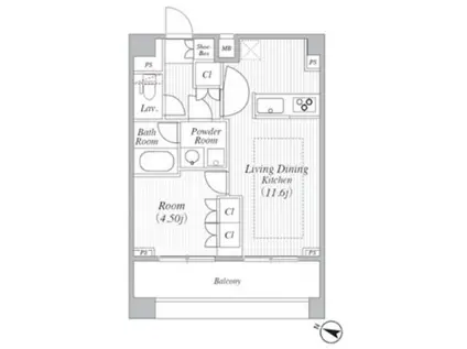 クレヴィスタ多摩川六郷(1LDK/8階)の間取り写真