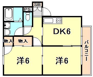 メゾンクレール(2DK/2階)の間取り写真