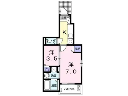 プレジール冨士(1SK/1階)の間取り写真