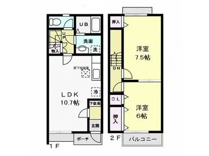 フォーリア A棟(2LDK/1階)の間取り写真
