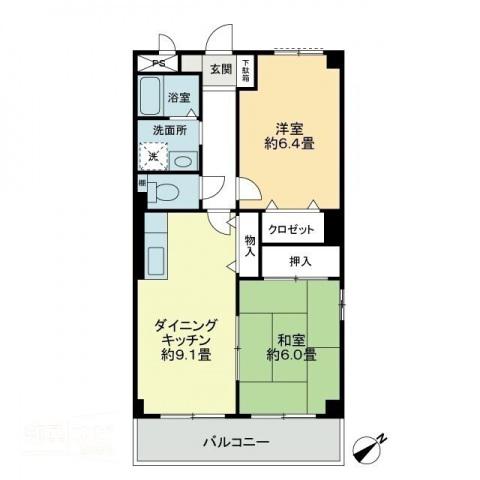 フィネス駒松(2DK/1階)の間取り写真