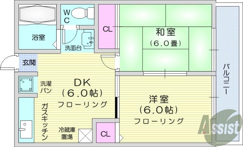 パークヴュー(2DK/2階)の間取り写真