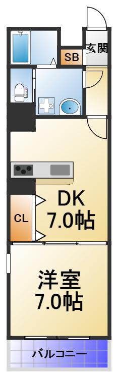 FUKUE BLD 松ヶ枝町(1LDK/5階)の間取り写真