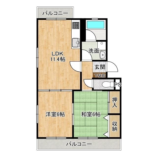チェリーガーデン(2LDK/1階)の間取り写真