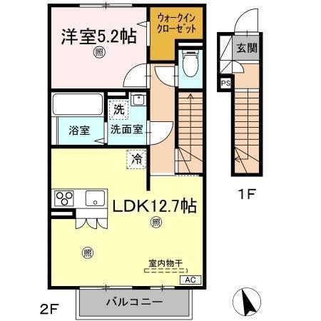 レトワール(1LDK/2階)の間取り写真