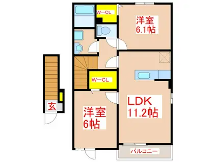 ヴァンヴェール吉野II(2LDK/2階)の間取り写真