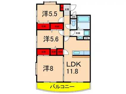 エールガーデン桜(3LDK/1階)の間取り写真