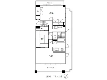 ヒルズ神戸大倉山(2LDK/2階)の間取り写真