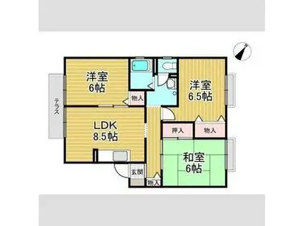 甲子園クレセントハウス(3LDK/1階)の間取り写真