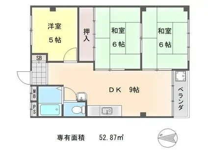 京都一乗寺コーポラス(3DK/4階)の間取り写真