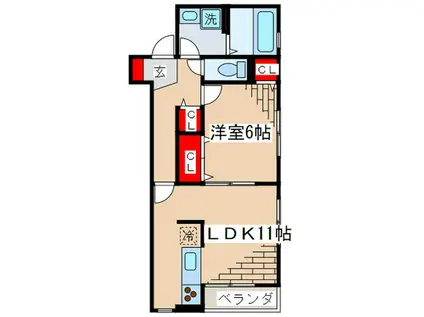 コッツヴィレッジ国立ウィズリー棟(1LDK/2階)の間取り写真