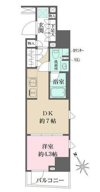 ルフォンプログレ四谷(1DK/4階)の間取り写真