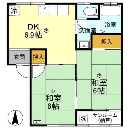 ライムハイツ(2DK/1階)の間取り写真