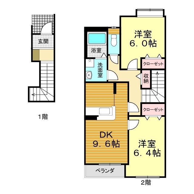 エポックタウン(2DK/2階)の間取り写真