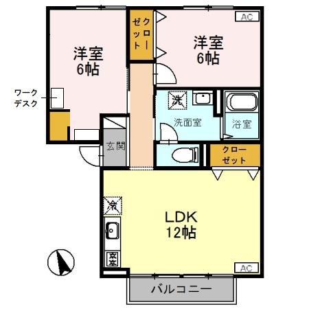 フレマリール八代 B棟(2LDK/2階)の間取り写真