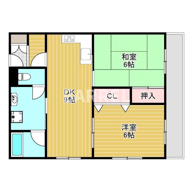 ロイヤル石橋(2DK/3階)の間取り写真