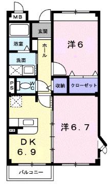 グラディオ山下(2DK/3階)の間取り写真