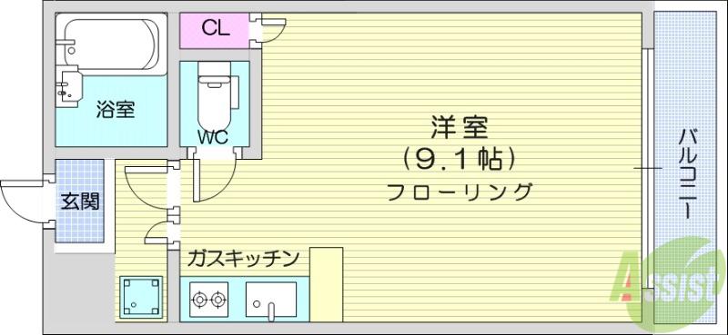 リエス長町南3丁目(ワンルーム/4階)の間取り写真