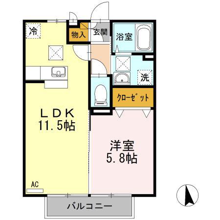 メルベーユ B棟(1LDK/1階)の間取り写真