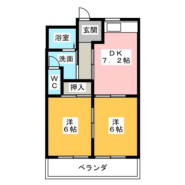 レクセル亀の甲(2DK/2階)の間取り写真