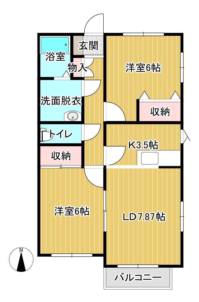 ラシーヌB(2LDK/2階)の間取り写真