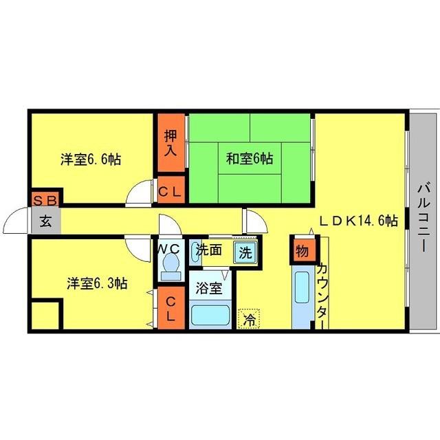 ボヌール千里中央弐番館(3LDK/3階)の間取り写真