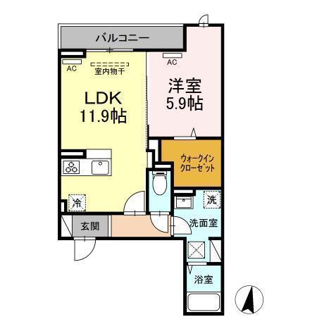 D-RESIDENCE御門(1LDK/1階)の間取り写真