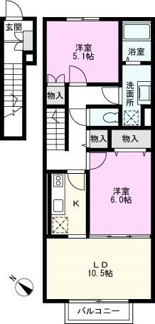 シルエーラ東越谷(2LDK/2階)の間取り写真