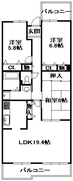 弥生が丘II番館(3LDK/4階)の間取り写真