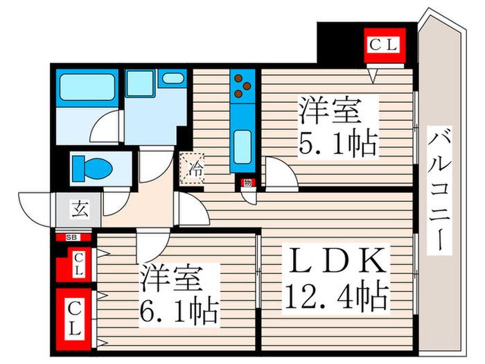 イリップス船堀(2LDK/9階)の間取り写真