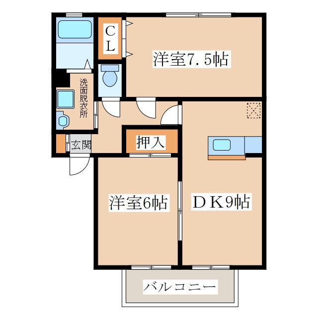 エンゼルタウン笠之原A棟(2DK/2階)の間取り写真